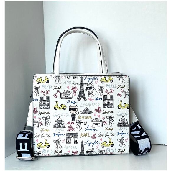 Karl Lagerfeld Handbags - Karl Lagerfeld Maybelle Satchel Ikons Paris Print White Crossbody Bag